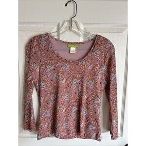 Vintage Sigrid Olsen Top Pink Paisley Petite Medium Round Neck